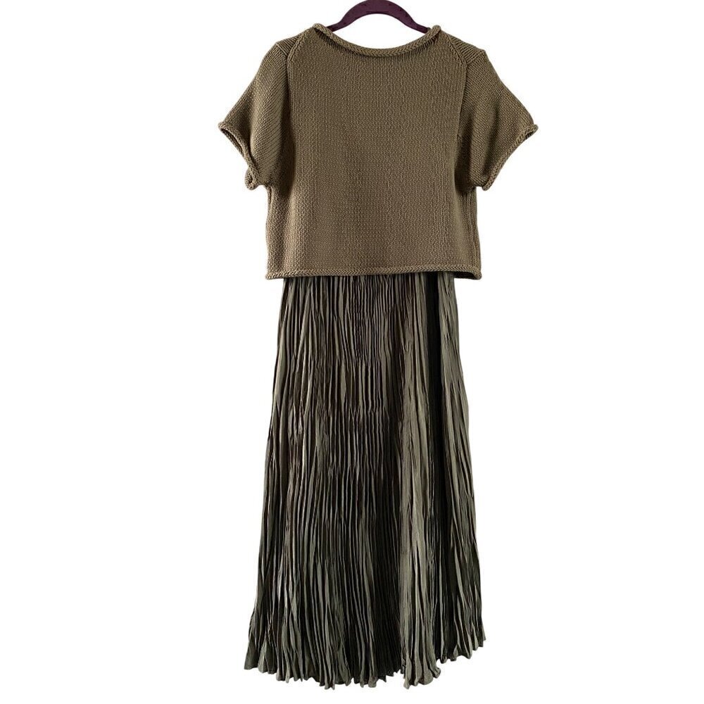 Allsaints Laze Dress Small 2 Piece Sweater Midi Slip Dress Utility Green Lined - Picture 2 of 15